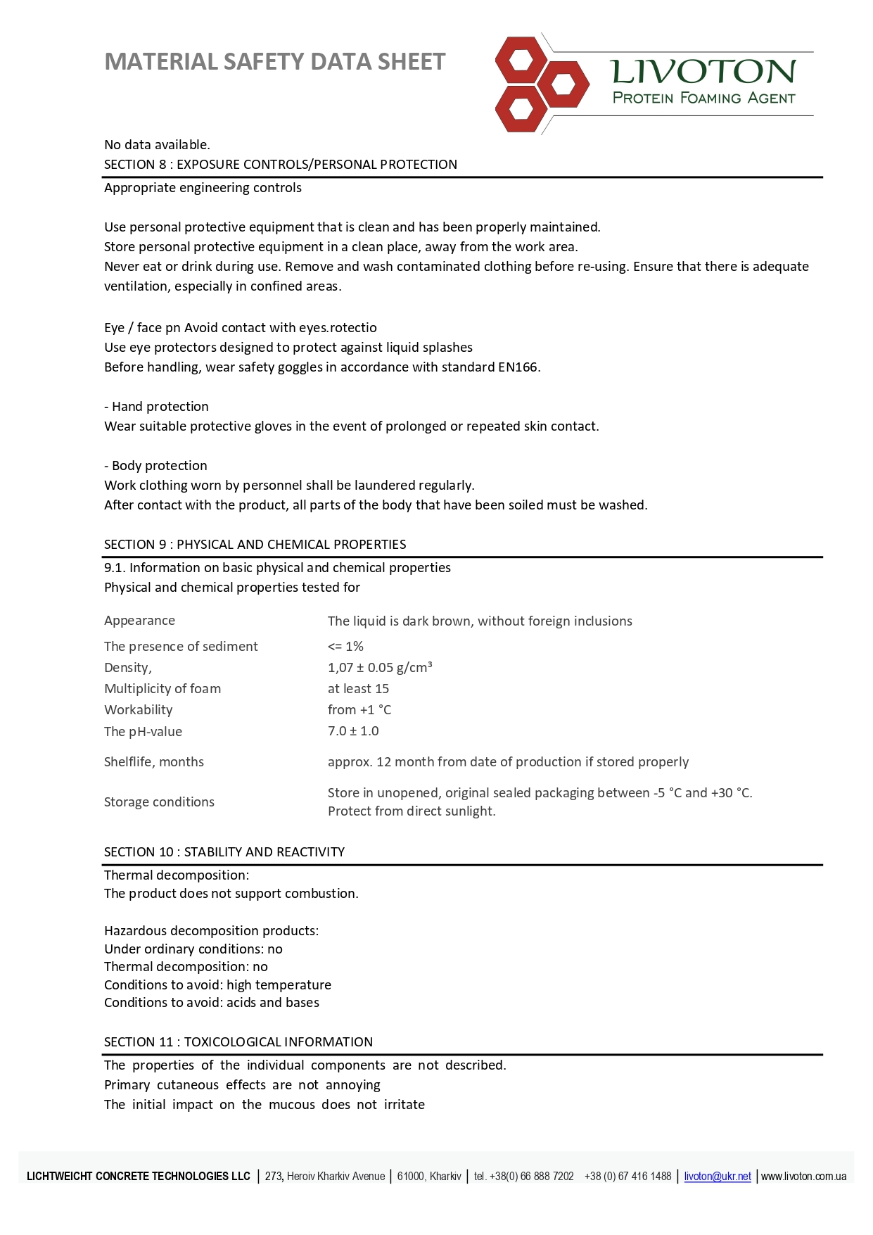 Protein foaming agent MSDS page 0003