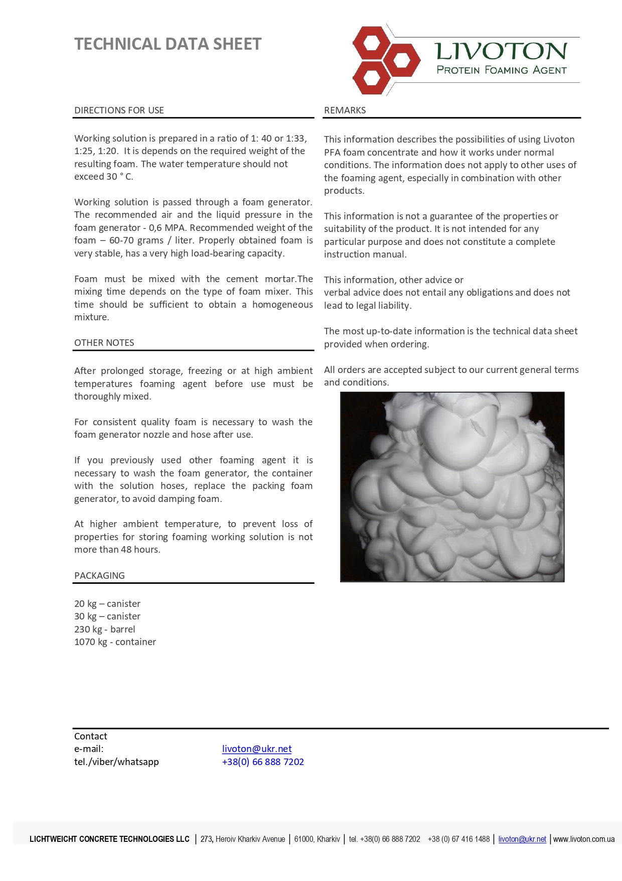 Protein foaming agent TDS page 0002